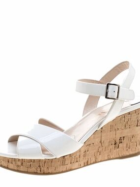 Prada White Leather Cork Wedge Sandals size 40